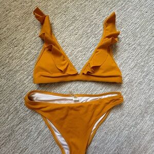 Cupshe Mustard Ruffle Triangle Bikini Set